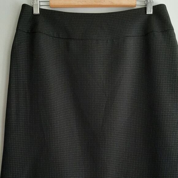 AK ANNE KLEIN / Classic Grid Check Knee Length Pencil Skirt Black Sz 10 - Picture 3 of 11